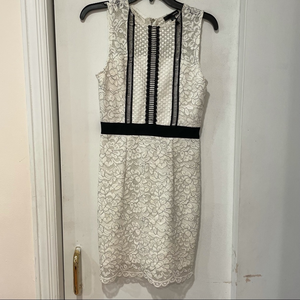 AQUA white lace detailed mini dress